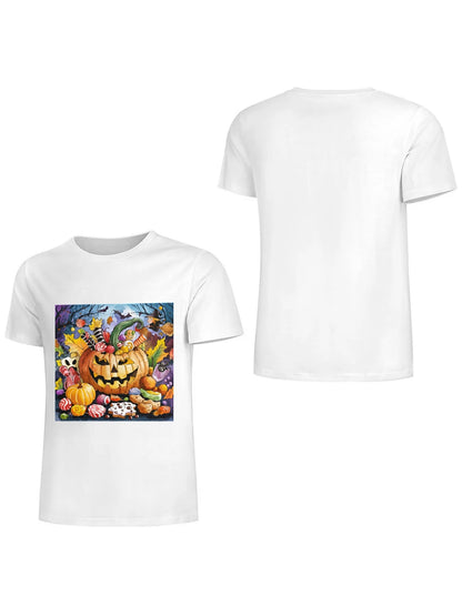 Earkoha Graphic T Shirts for Women Summer Casual Halloween Printed Tee Cotton Tops Loose Fit