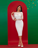 White Lace  Backless Bandage Dress