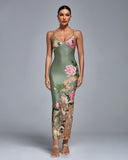 Floral Printed Spaghetti Bodycon Dress