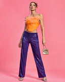 Purple Sequin Pants & Feather Corset Set