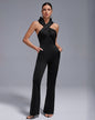 Crossed Collar High-Waist Backless Hooded Jumpsuit