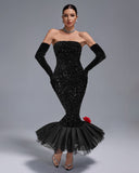 Strapless Sequins Barbie Wiggle Dress With Gloves
