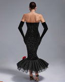 Strapless Sequins Barbie Wiggle Dress With Gloves