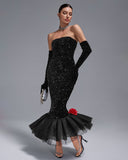 Strapless Sequins Barbie Wiggle Dress With Gloves