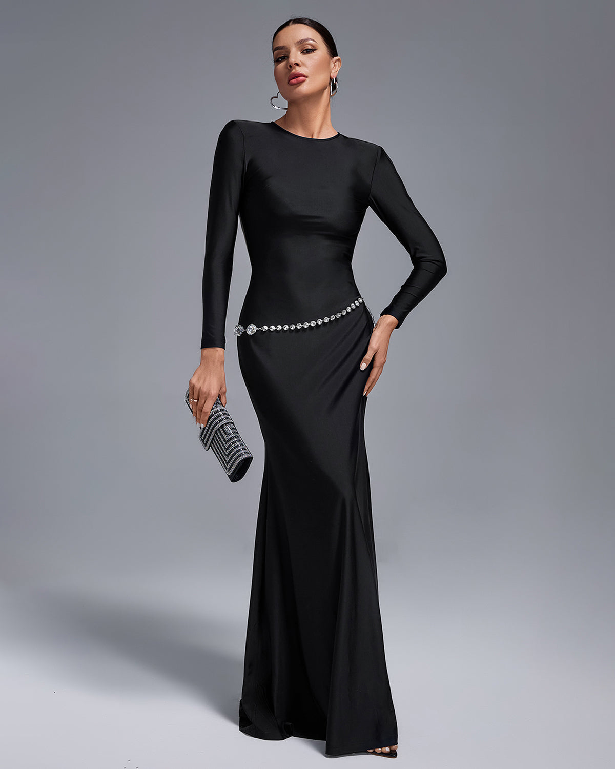 Crystal Belt Backless Maxi Dress