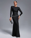 Crystal Belt Backless Maxi Dress