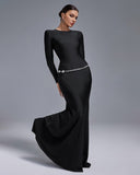 Crystal Belt Backless Maxi Dress