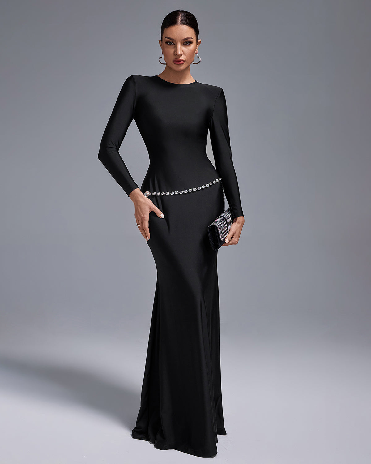 Crystal Belt Backless Maxi Dress