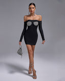 Off Shoulder Crystal-Bra Bandage Dress