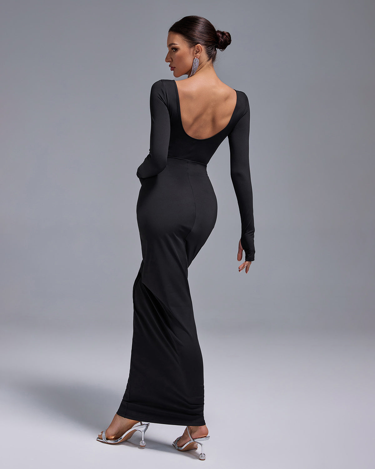 Ruched Skirt Round Neck Open Back Bodycon Set