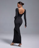 Ruched Skirt Round Neck Open Back Bodycon Set