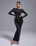 Ruched Skirt Round Neck Open Back Bodycon Set
