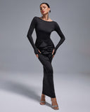 Ruched Skirt Round Neck Open Back Bodycon Set
