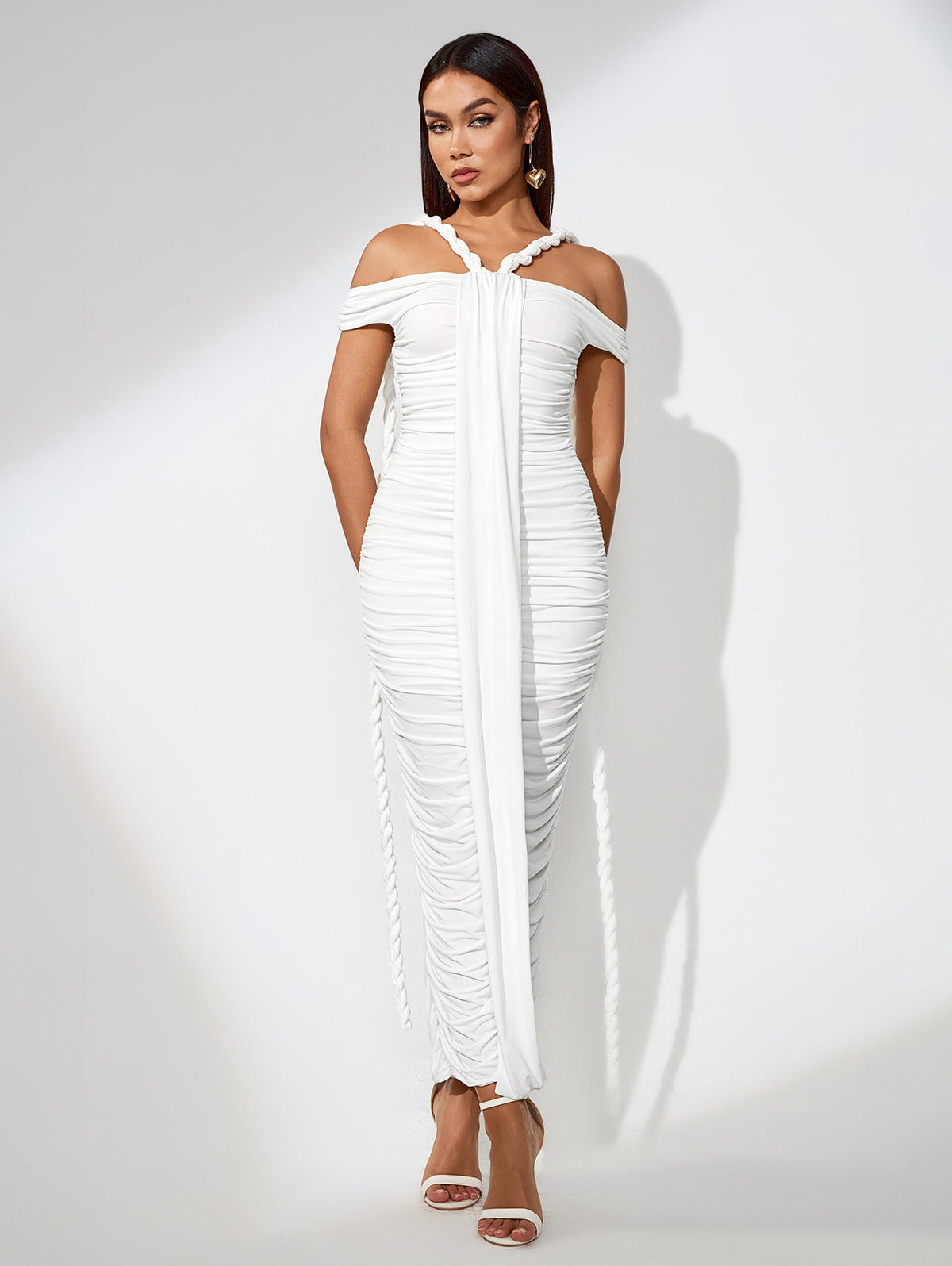 Off Shoulder Ruched Maxi Dress