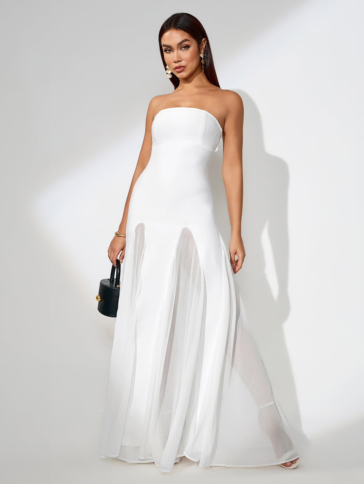 Mesh Splicing Pure Color Dress