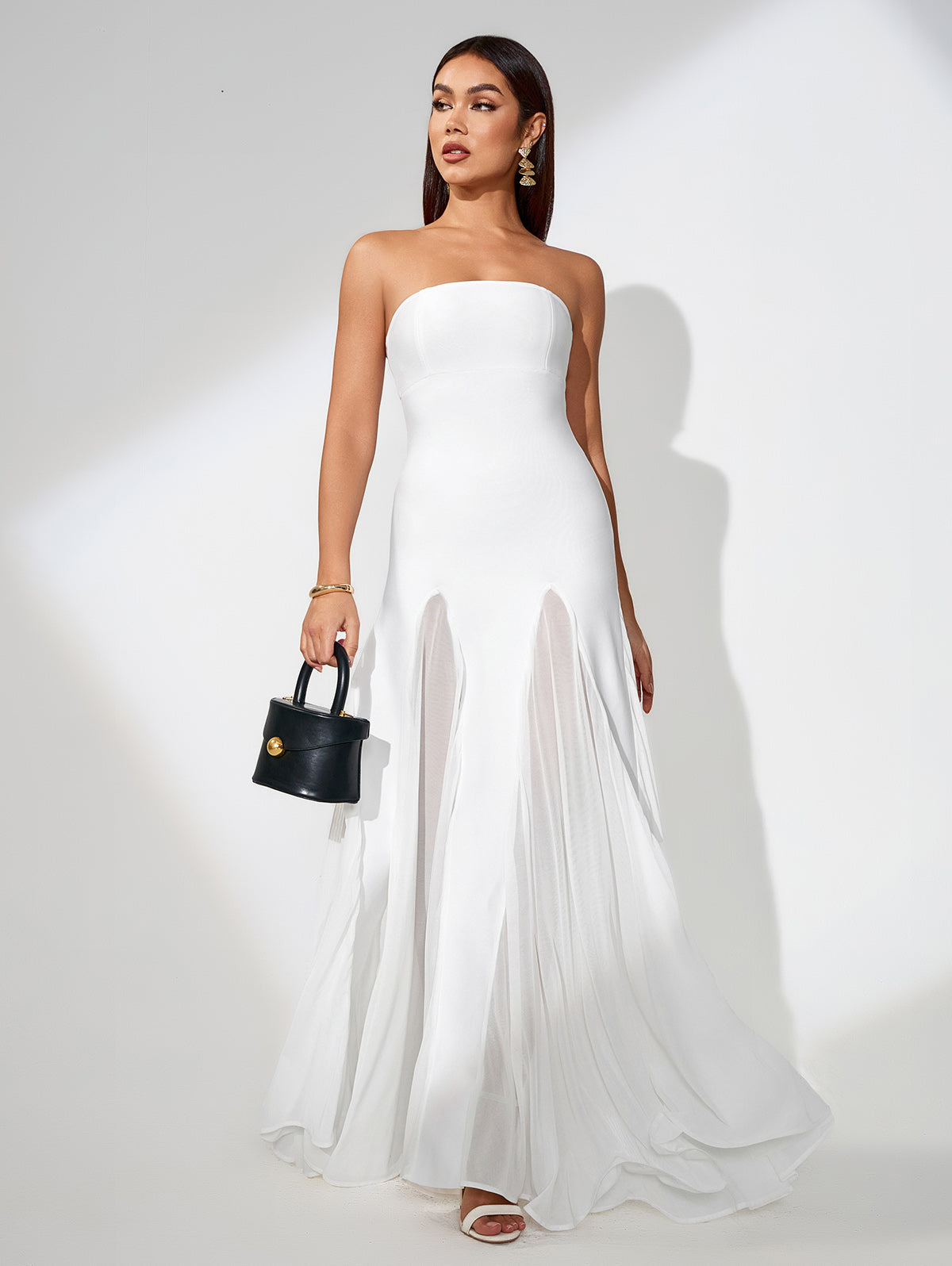 Mesh Splicing Pure Color Dress