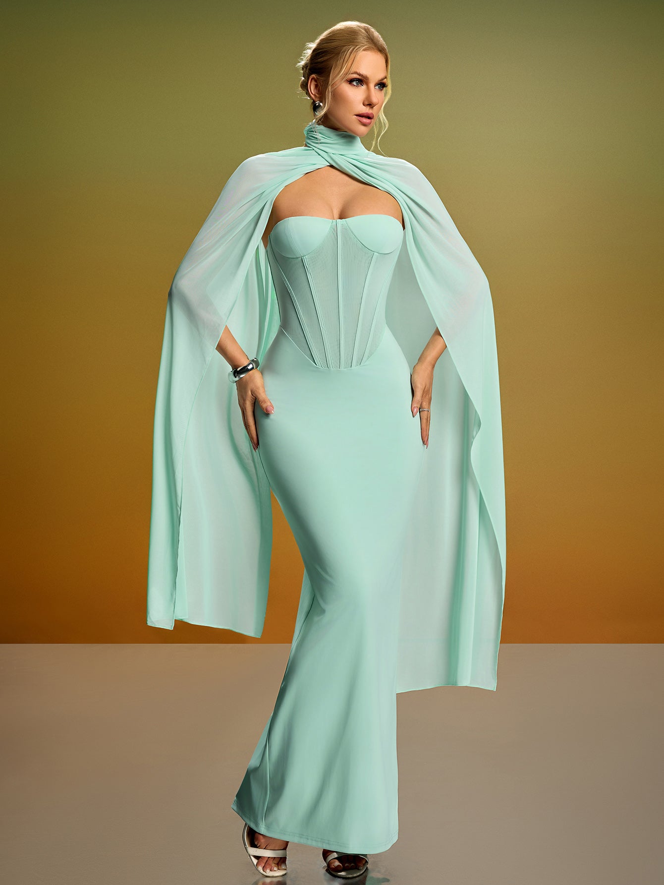 Strapless Bustier Dress With Neck Scarf