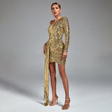 One Shoulder Sequined Mini Bodycon Dress