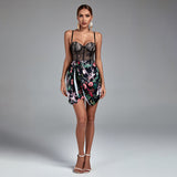 Floral Spaghetti Strap Spliced Lace Dress
