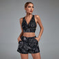 Jacquard Plunge Neckline Shorts Suit