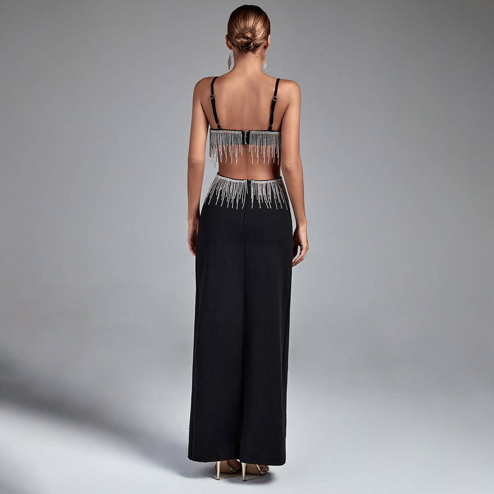Strappy Sleeveless Drill Chain Maxi Bodycon Dress