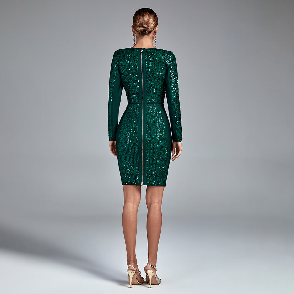 Sequined Deep V Mini Bandage Dress