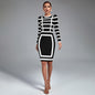 Black And White Stripe Midi Bandage Dress