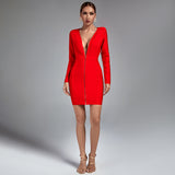 Long Sleeve Deep V Mini Bandage Dress