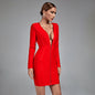 Long Sleeve Deep V Mini Bandage Dress