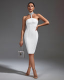Pure White Halter Bandage Dress