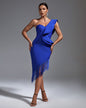 One Shoulder Tassels Midi Bandage Dress