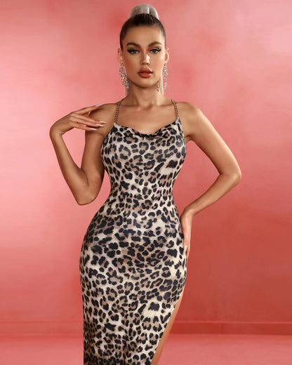 Leopard Print Side Slit Maxi Dress