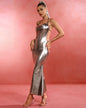 Backless Metallic Light Gold Fishtail Maxi Dress