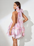 Open Back Bowknot Mini Bouffant Dress