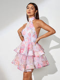 Open Back Bowknot Mini Bouffant Dress