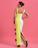 Floral Applique Colorblock Bandage Dress