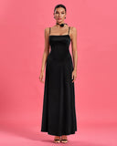 Black Lace-up Open Back Maxi Dress