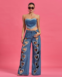 Heart Cutout Wide Leg Jean Set
