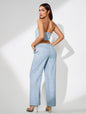 Sky-blue Sequin Two Piece Set