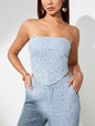 Sky-blue Sequin Two Piece Set