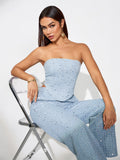 Sky-blue Sequin Two Piece Set