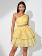 Slanted Shoulder A-line Cutout Dress