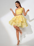Slanted Shoulder A-line Cutout Dress