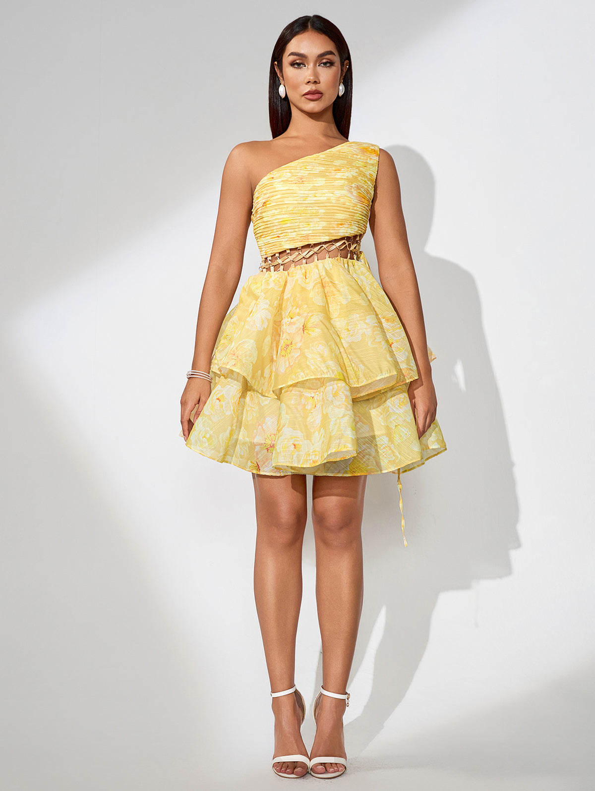 Slanted Shoulder A-line Cutout Dress