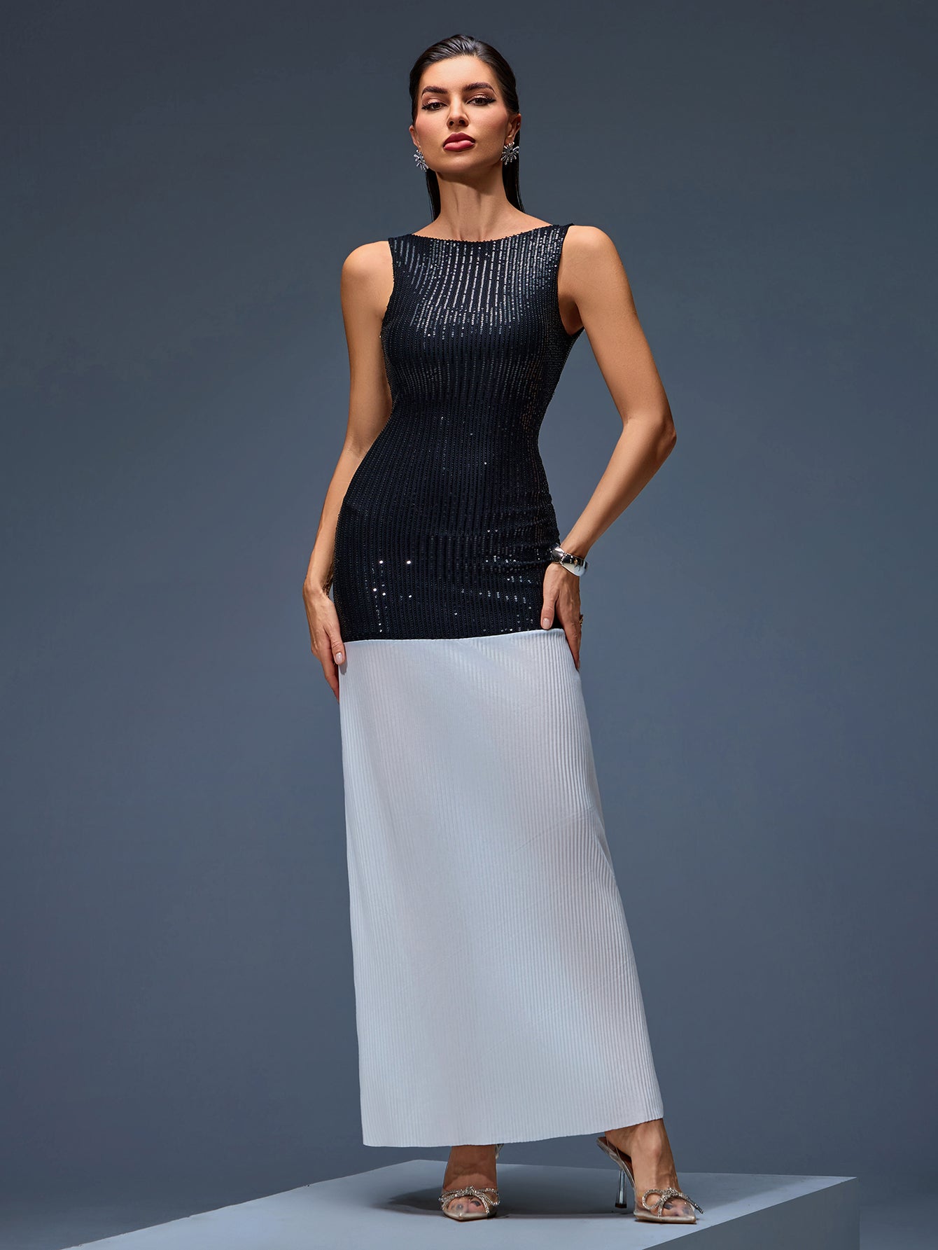 Sequins Patchwork Backless Maxi Dress