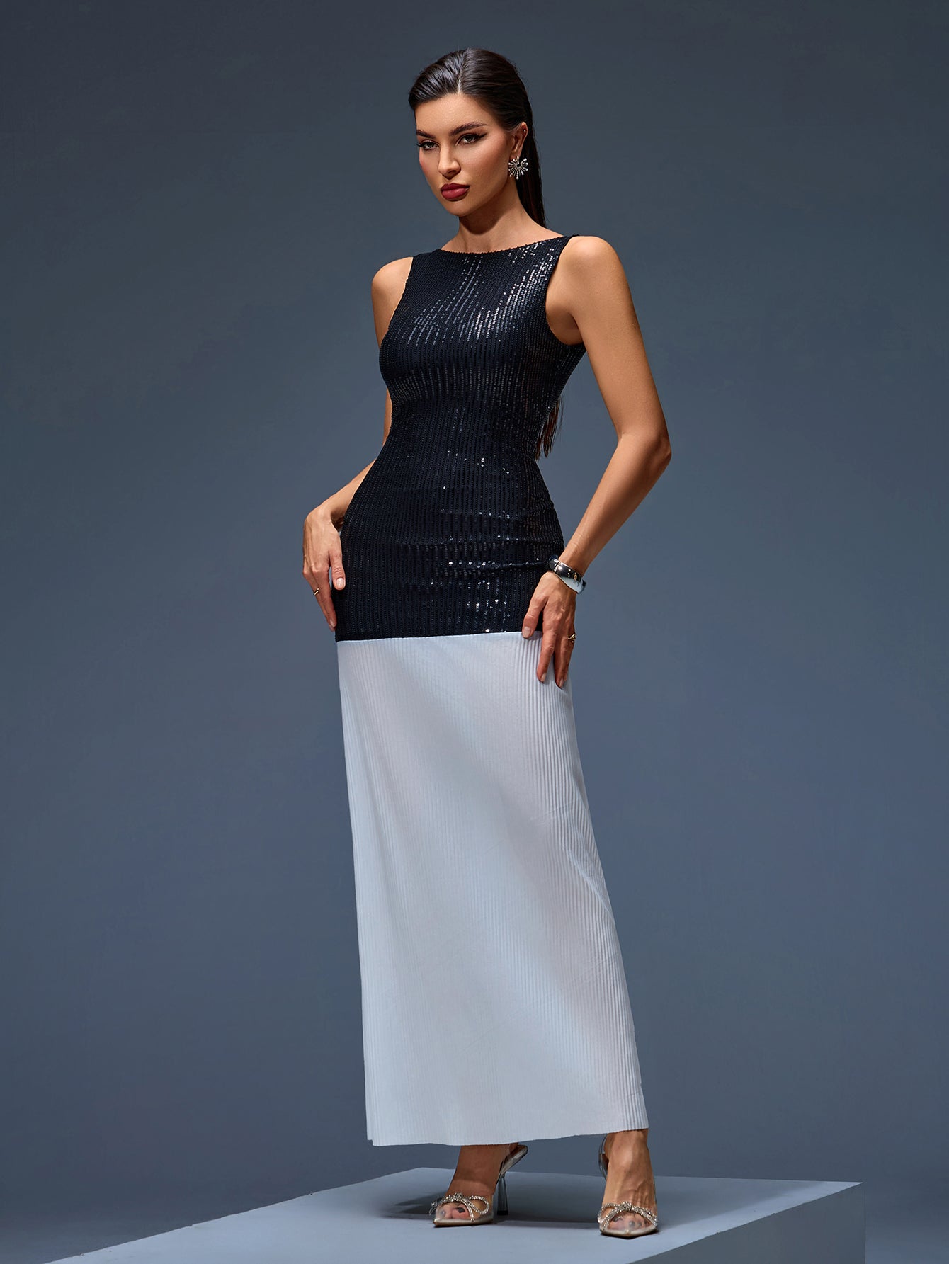 Sequins Patchwork Backless Maxi Dress