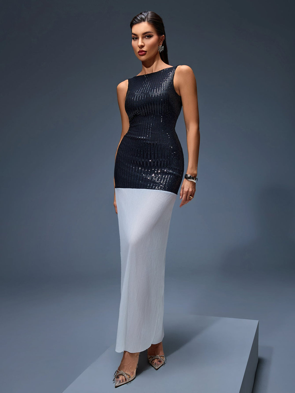 Sequins Patchwork Backless Maxi Dress
