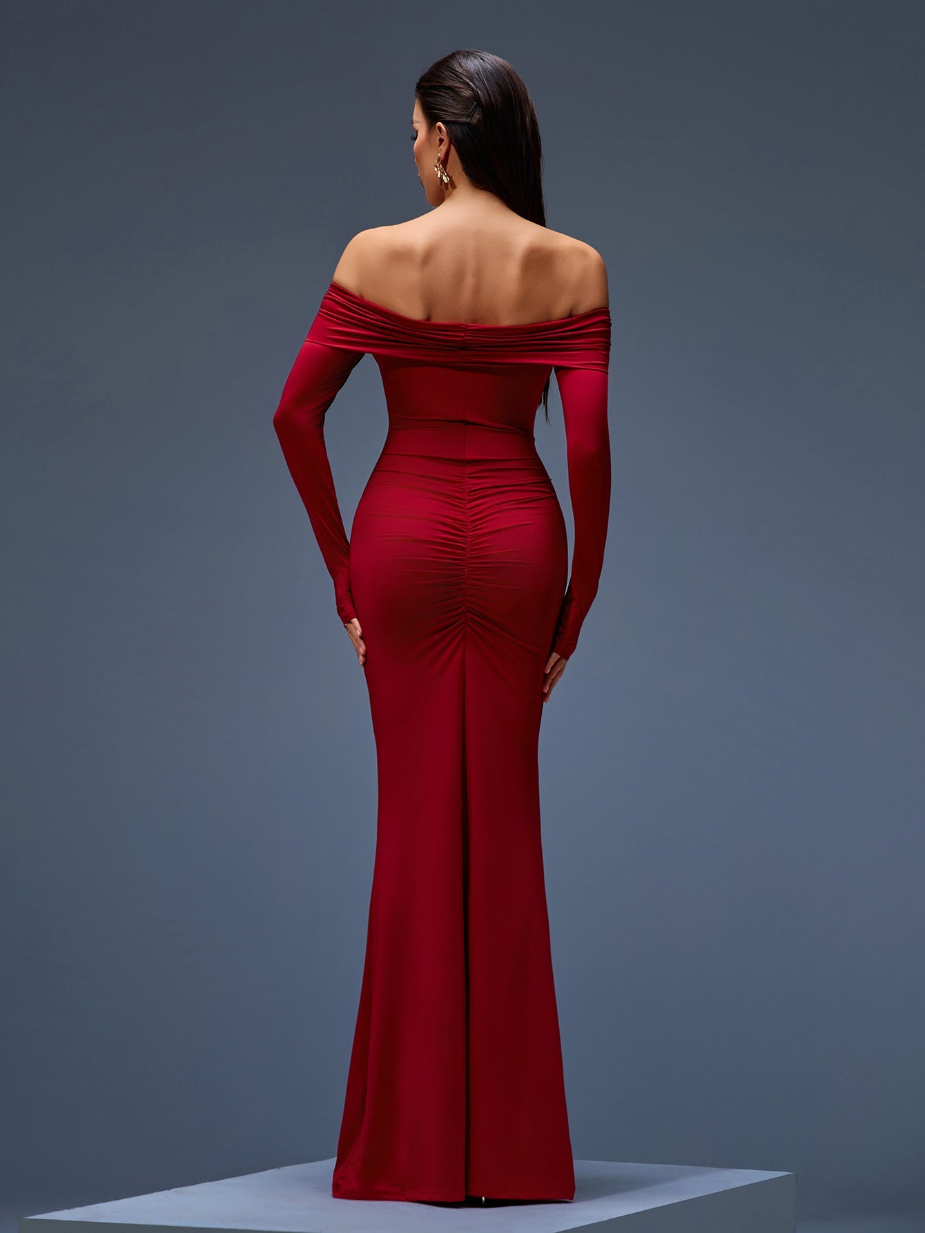 Off Shoulder Ruched Maxi Mermaid Dress