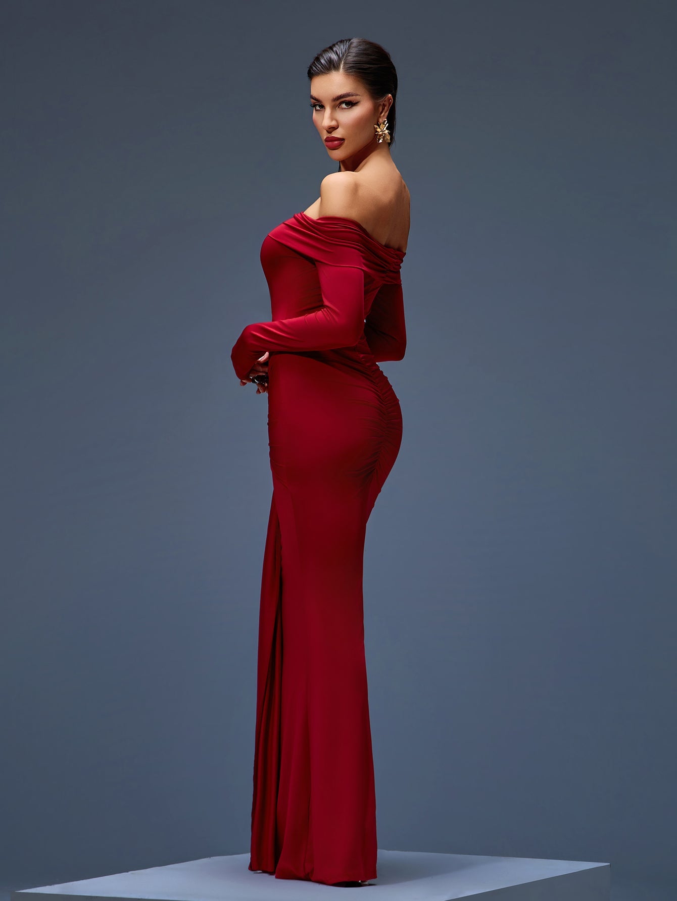 Off Shoulder Ruched Maxi Mermaid Dress