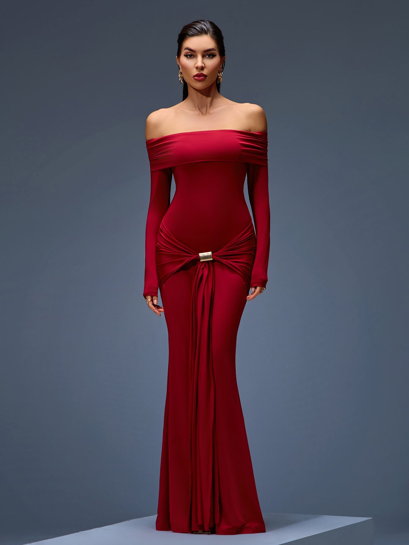 Off Shoulder Ruched Maxi Mermaid Dress